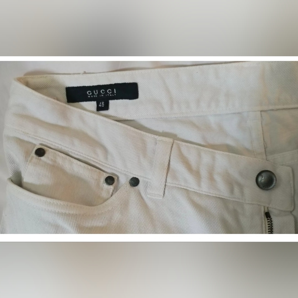 GUCCI WOMEN'S OFF WHITE COTTON BOOT CUT FLARE BOTTOM DENIM SIZE 46 MADE IN ITALY